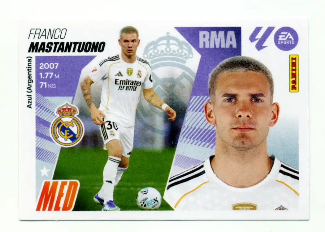 Cromo Trading Card Fútbol-Mastantuono-Real Madrid -Panini Liga Este 2025-2026-UF46-Últimos Fichajes