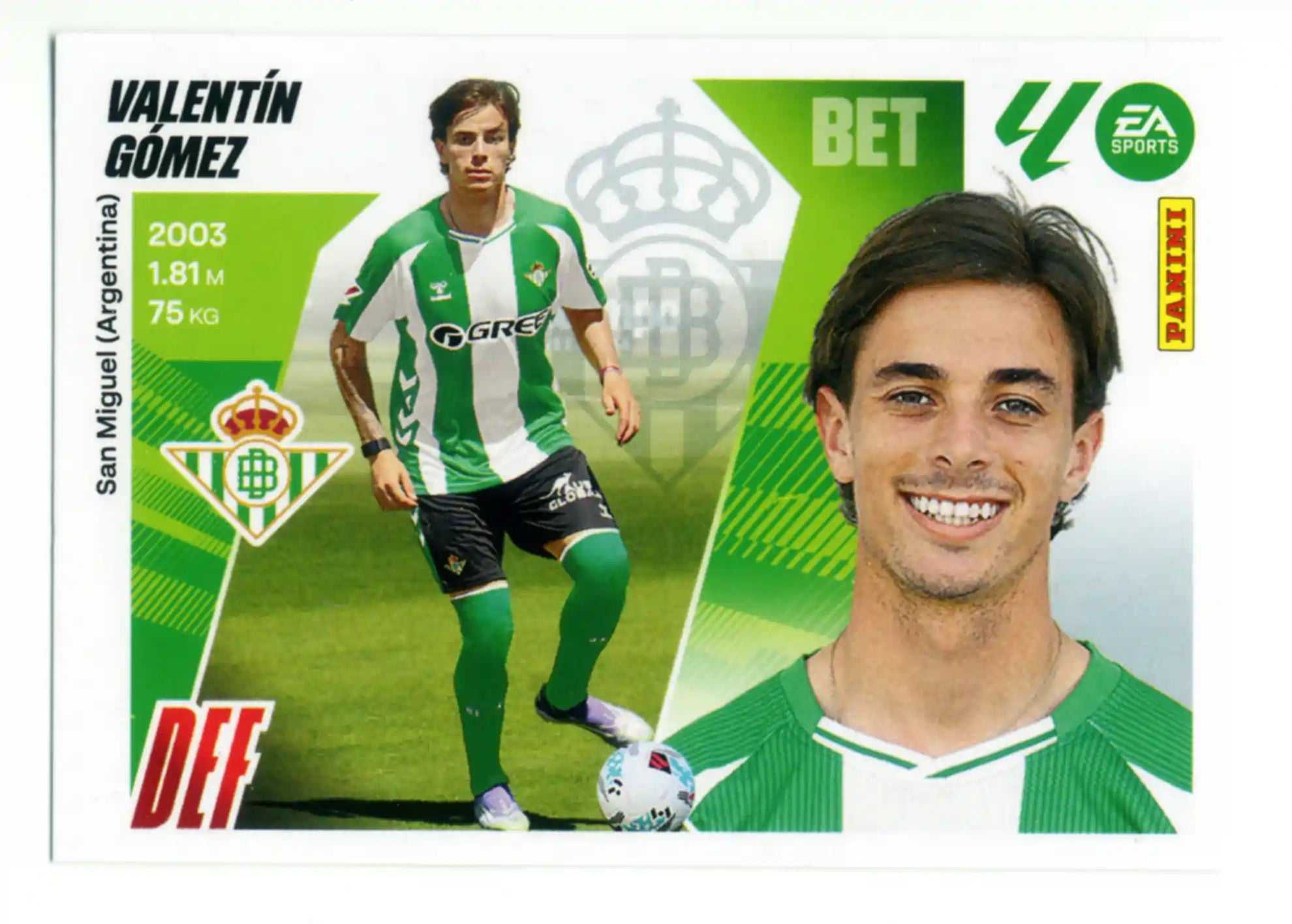 Cromo Trading Card Fútbol-Valentín Gómez-Real Betis-Panini Liga Este  2025/2026-UF17-Básico