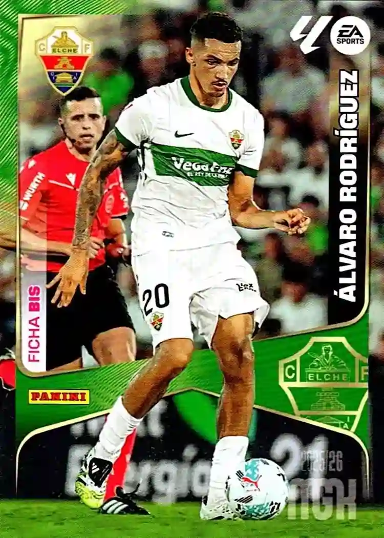 Cromo Trading Card Fútbol-Alvaro Rodriguez-Elche CF-Panini Megacracks 2025-2026-144 Bis-Basico