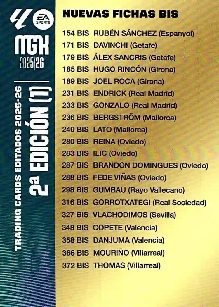 Cromo Trading Card Fútbol-Carta Checklist Segunda Edición Bis--Panini Megacracks 2025-2026--