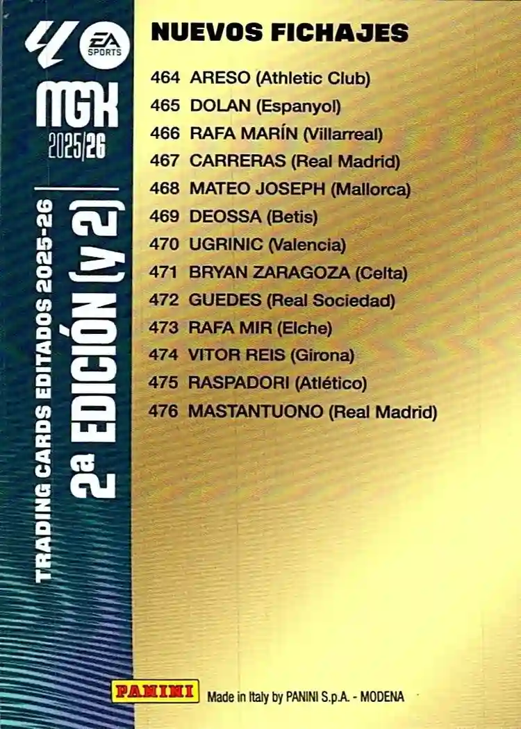 Cromo Trading Card Fútbol-Carta Checklist Segunda Edición Nuevos Fichajes --Panini Megacracks 2025-2026--