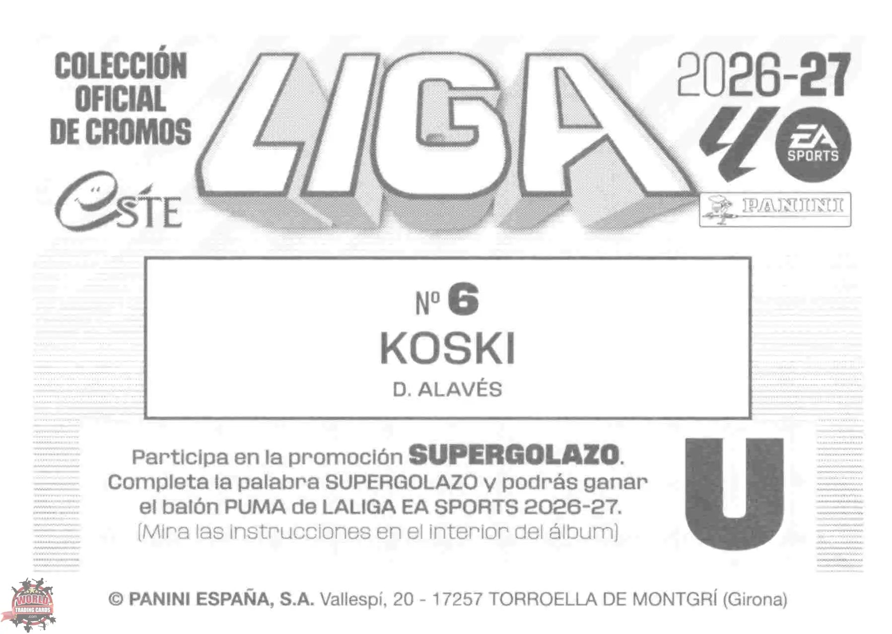 Panini | Liga Este | 2026-2027 | Deportivo Alavés | Basico | #06 | Koski