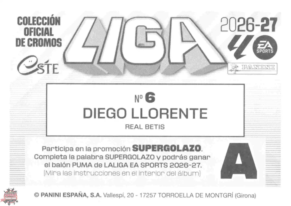 Panini | Liga Este | 2026-2027 | Real Betis | Basico | #06 | Diego Llorente