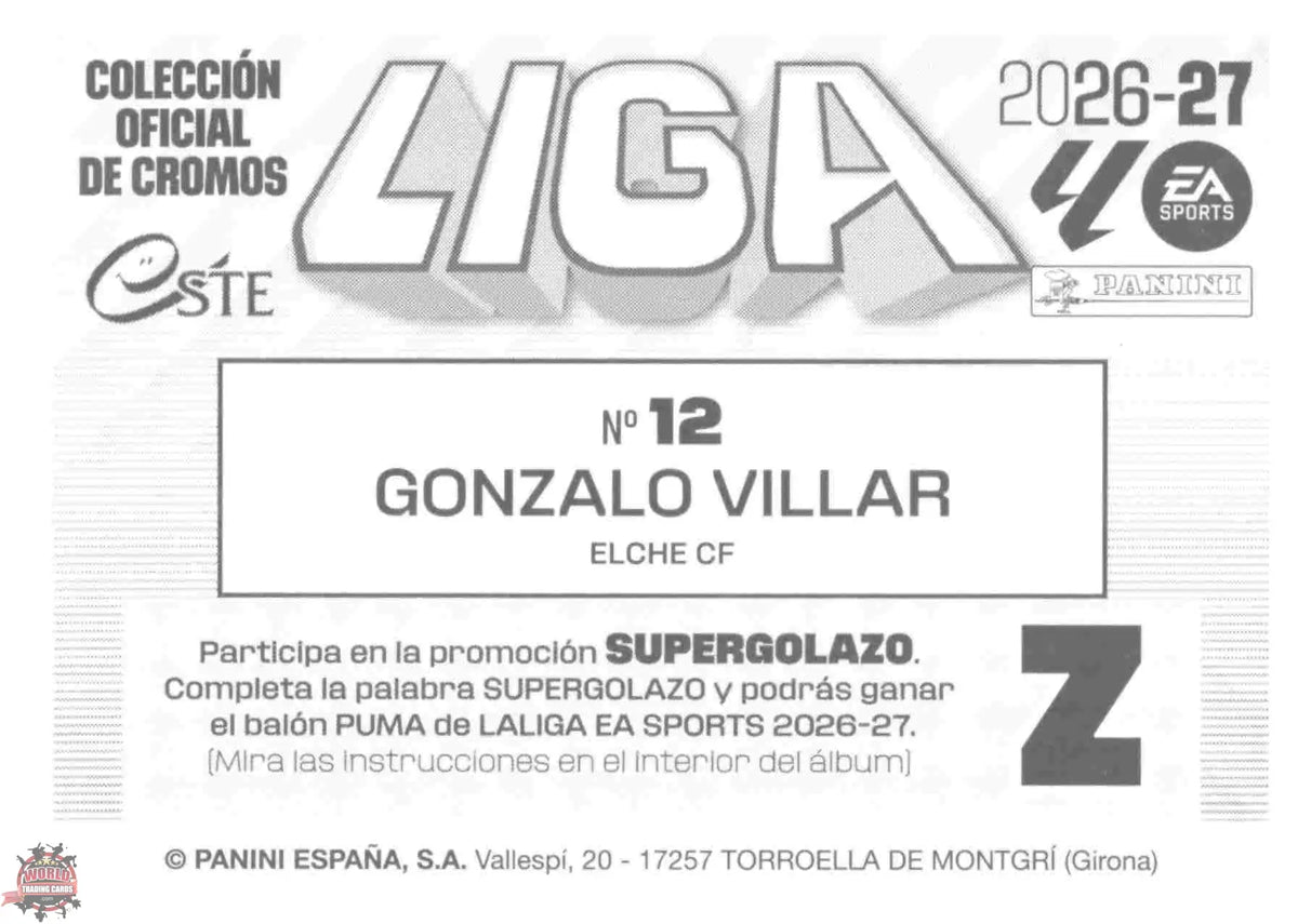 Panini | Liga Este | 2026-2027 | Elche CF | Basico | #12 | Gonzalo Villar