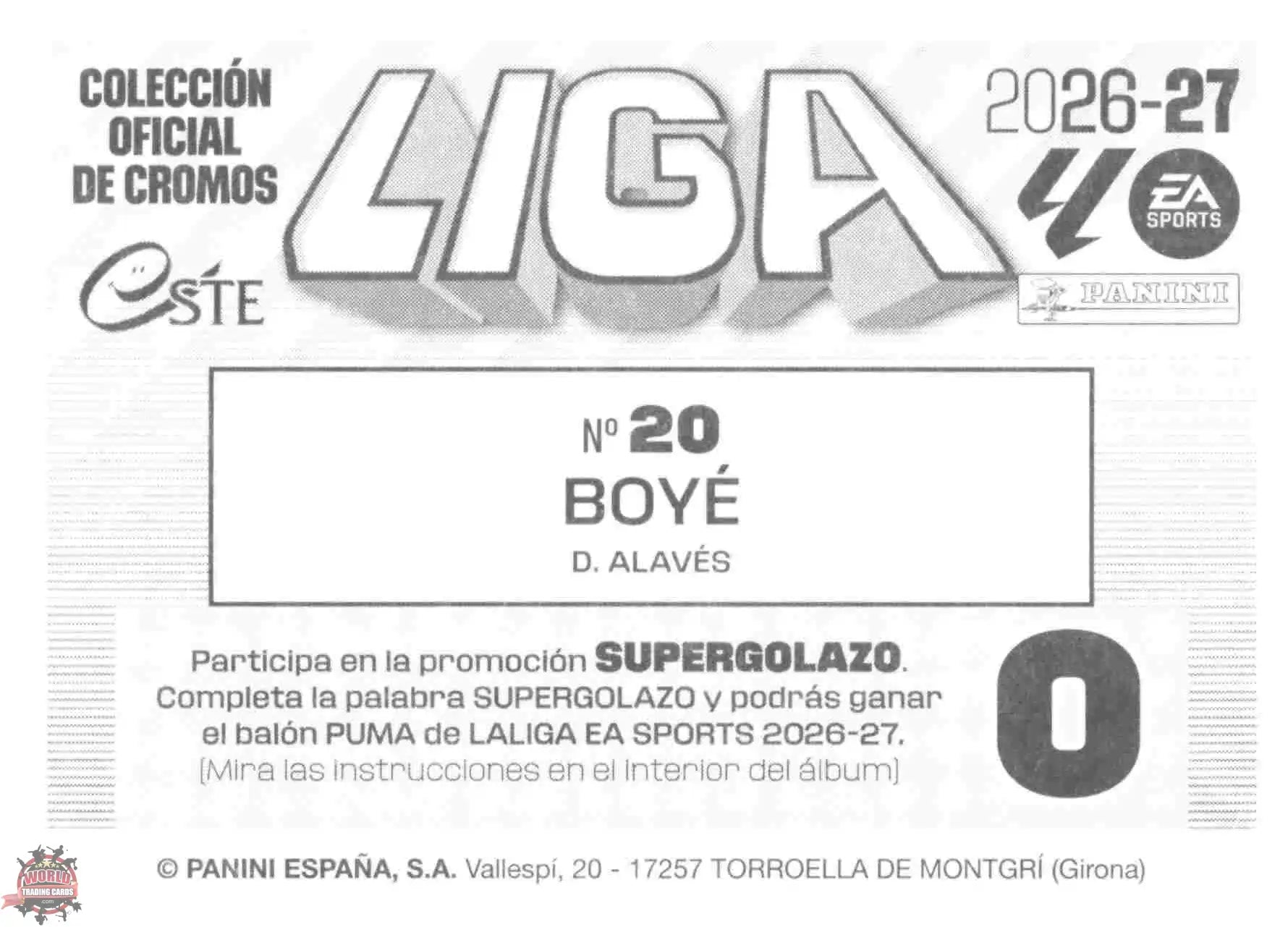 Panini | Liga Este | 2026-2027 | Deportivo Alavés | Basico | #20 | Boyé