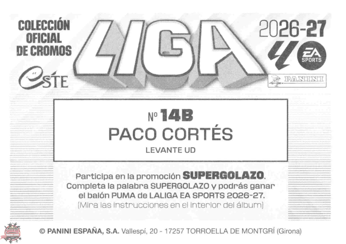 Panini | Liga Este | 2026-2027 | Levante UD | Basico | #14B | Paco Cortés
