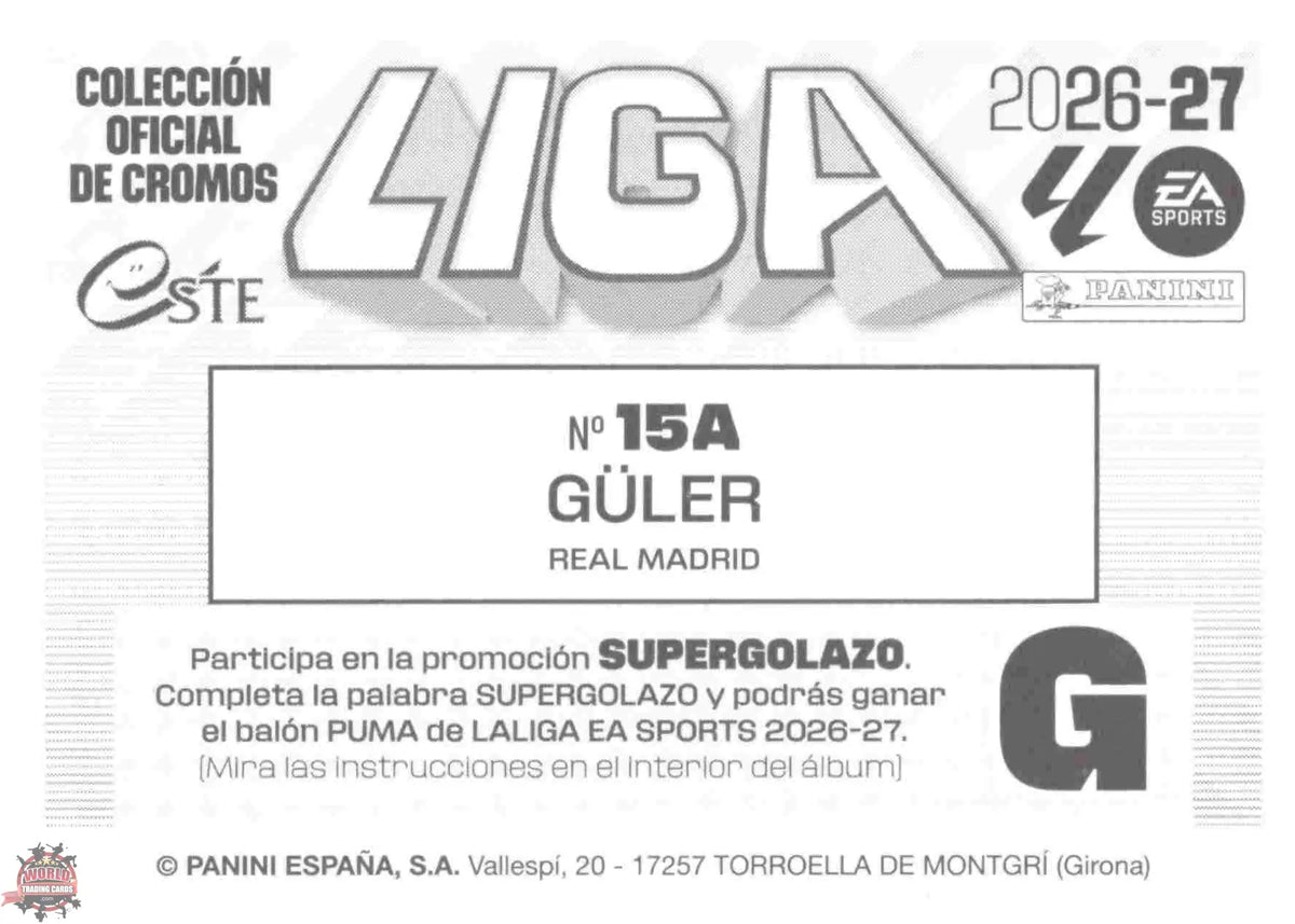 Panini | Liga Este | 2026-2027 | Real Madrid CF | Basico | #15A | Güler