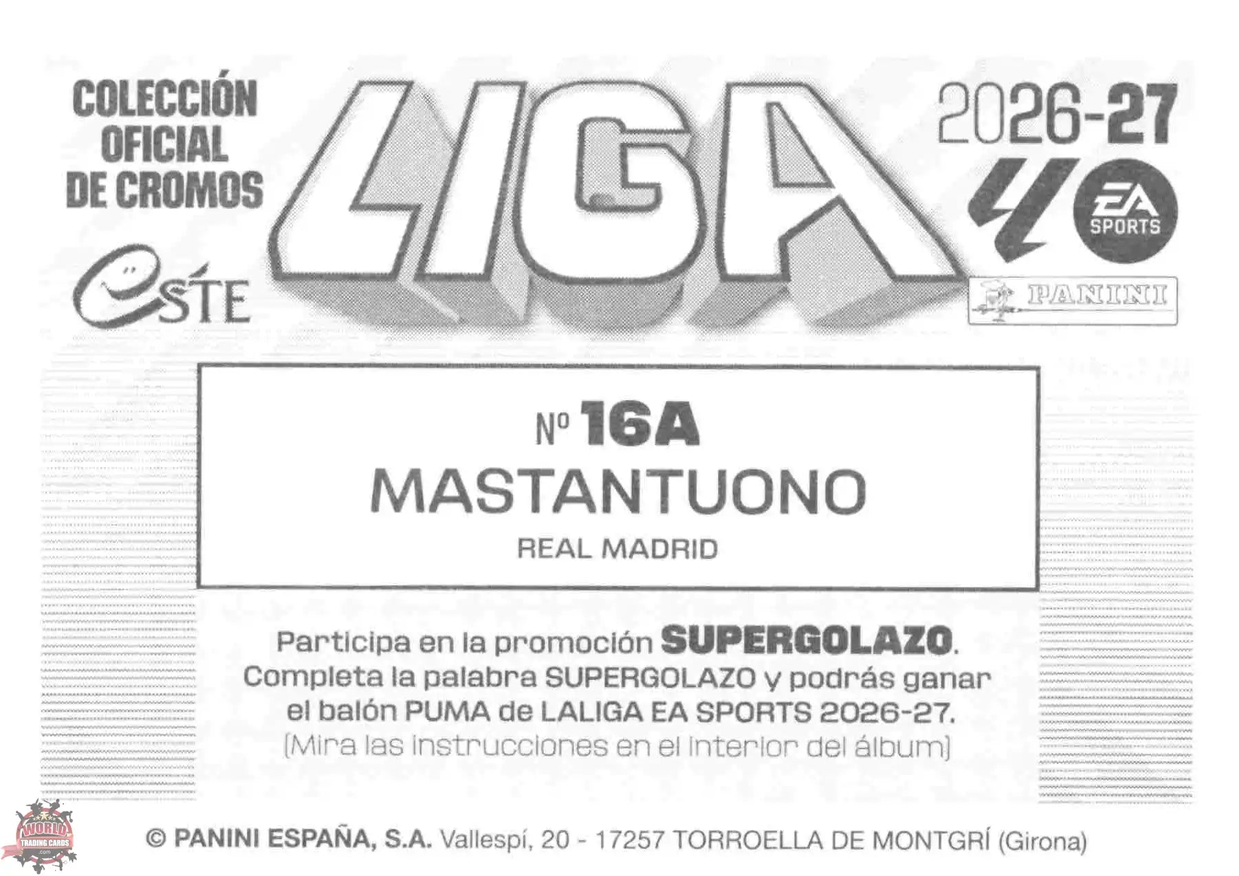 Panini | Liga Este | 2026-2027 | Real Madrid CF | Basico | #16A | Mastantuono