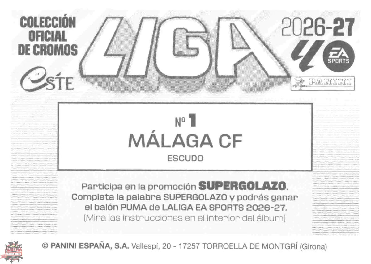 Panini | Liga Este | 2026-2027 | Malaga CF | Basico | #01 | Escudo