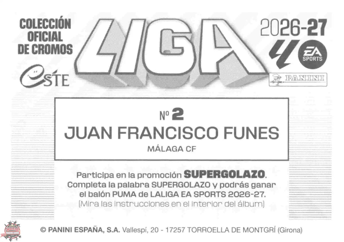 Panini | Liga Este | 2026-2027 | Malaga CF | Basico | #02 | Juan Franisco Funes