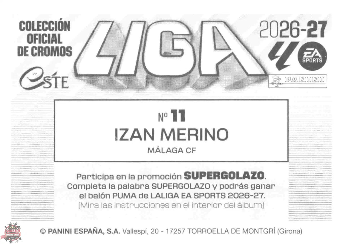 Panini | Liga Este | 2026-2027 | Malaga CF | Basico | #11 | Izan Mérino