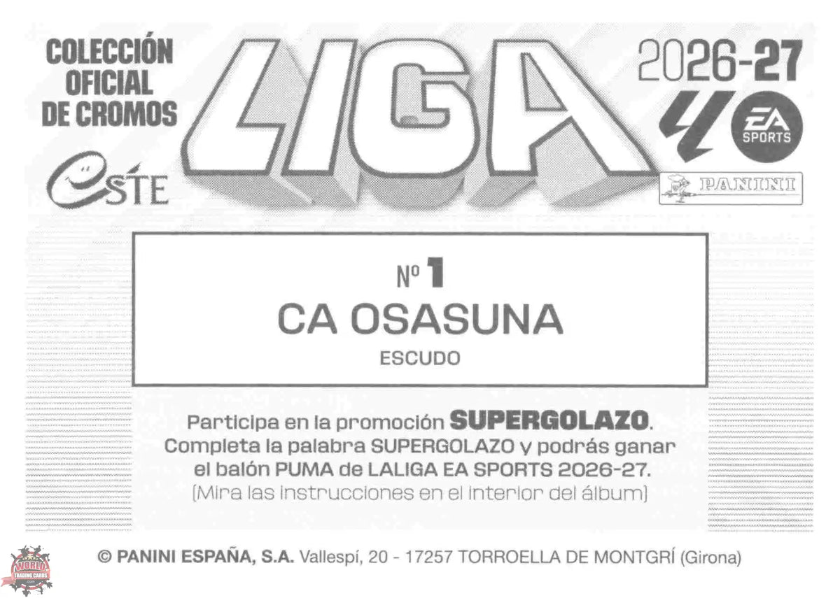 Panini | Liga Este | 2026-2027 | C.A. Osasuna | Basico | #01 | Escudo