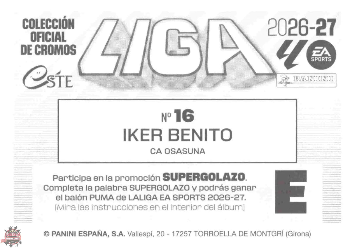 Panini | Liga Este | 2026-2027 | C.A. Osasuna | Basico | #16 | Iker Benito