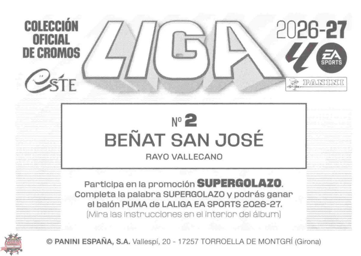 Panini | Liga Este | 2026-2027 | Rayo Vallecano | Basico | #02 | Beñat San José