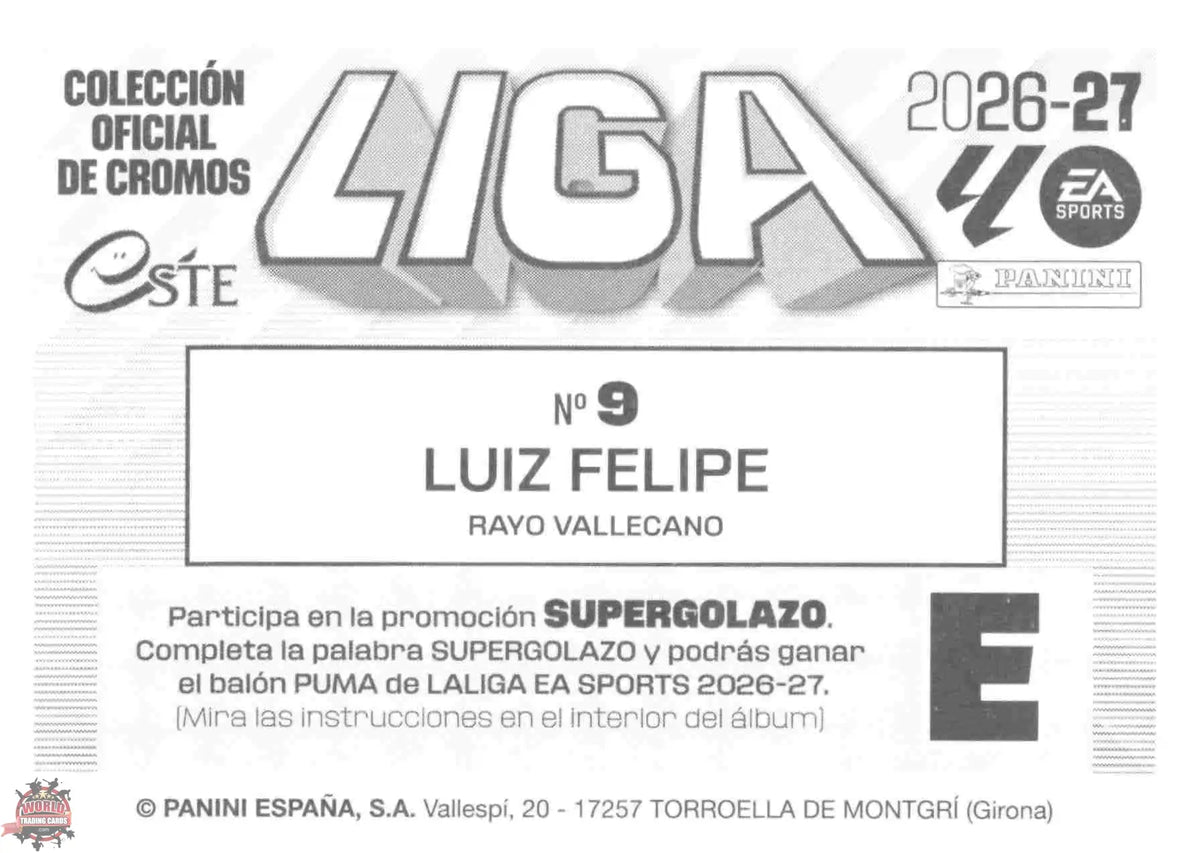 Panini | Liga Este | 2026-2027 | Rayo Vallecano | Basico | #09 | Luiz Felipe