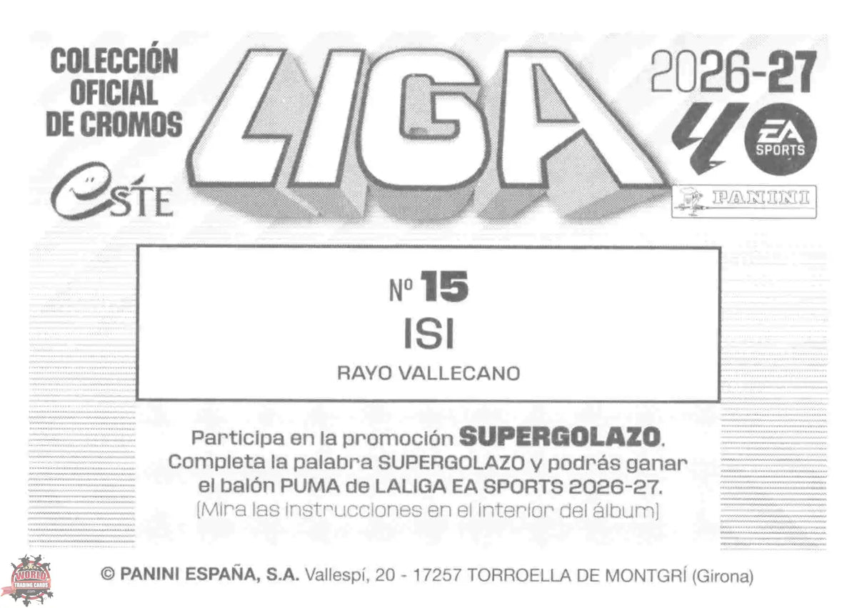 Panini | Liga Este | 2026-2027 | Rayo Vallecano | Basico | #15 | Isi