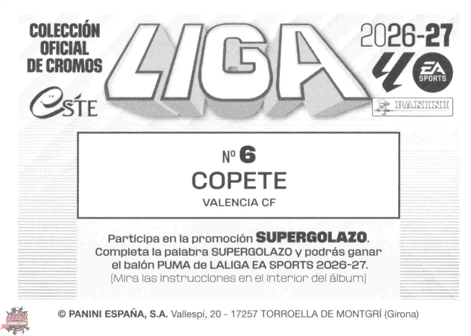 Panini | Liga Este | 2026-2027 | Valencia CF | Basico | #06 | Copete