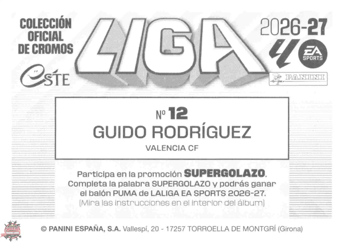 Panini | Liga Este | 2026-2027 | Valencia CF | Basico | #12 | Guido Rodríguez