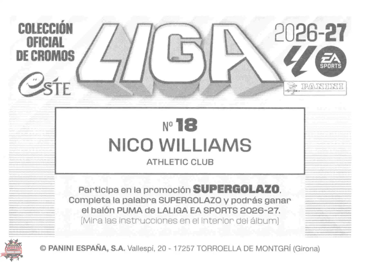 Panini | Liga Este | 2026-2027 | Athletic Club de Bilbao | Basico | #18 | Nico Williams
