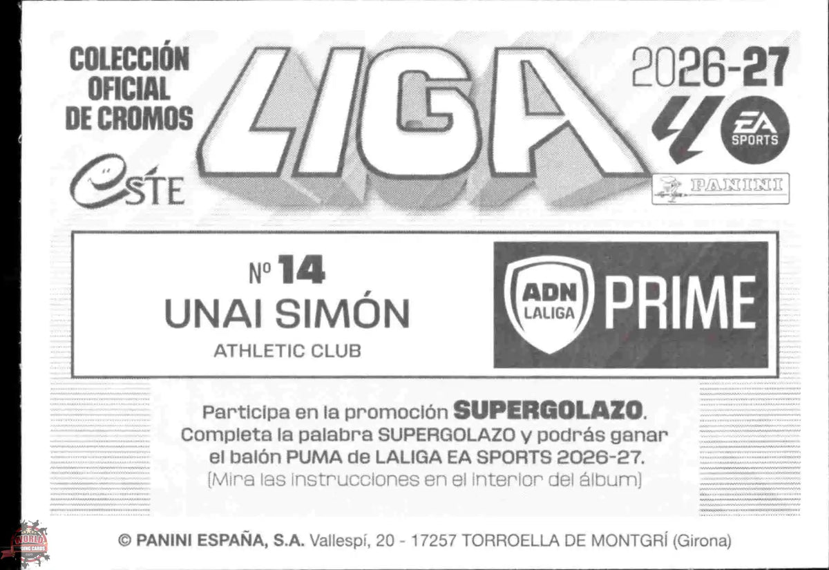 Panini | Liga Este | 2026-2027 | Athletic Club de Bilbao | ADN / LaLiga Prime | #14 | Unai Simón