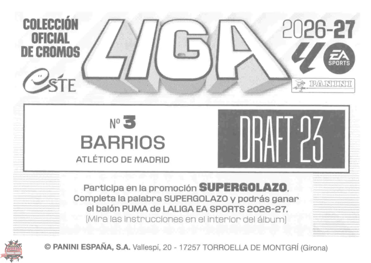 Panini | Liga Este | 2026-2027 | Atlético de Madrid | Draft 23 | #03 | Barrios