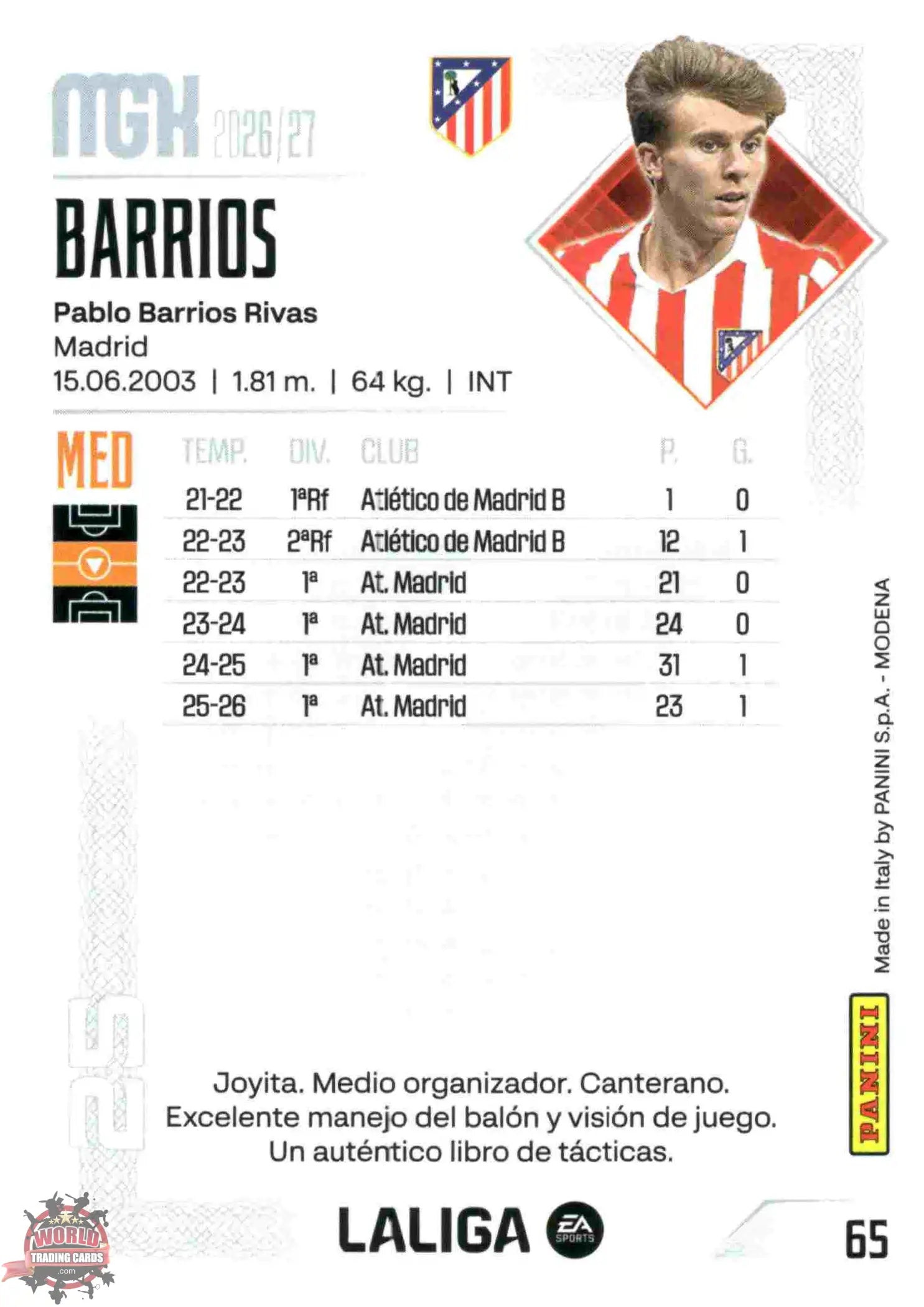 Panini | Megacracks | 2026-2027 | #065 | Barrios | Atlético de Madrid | Basico