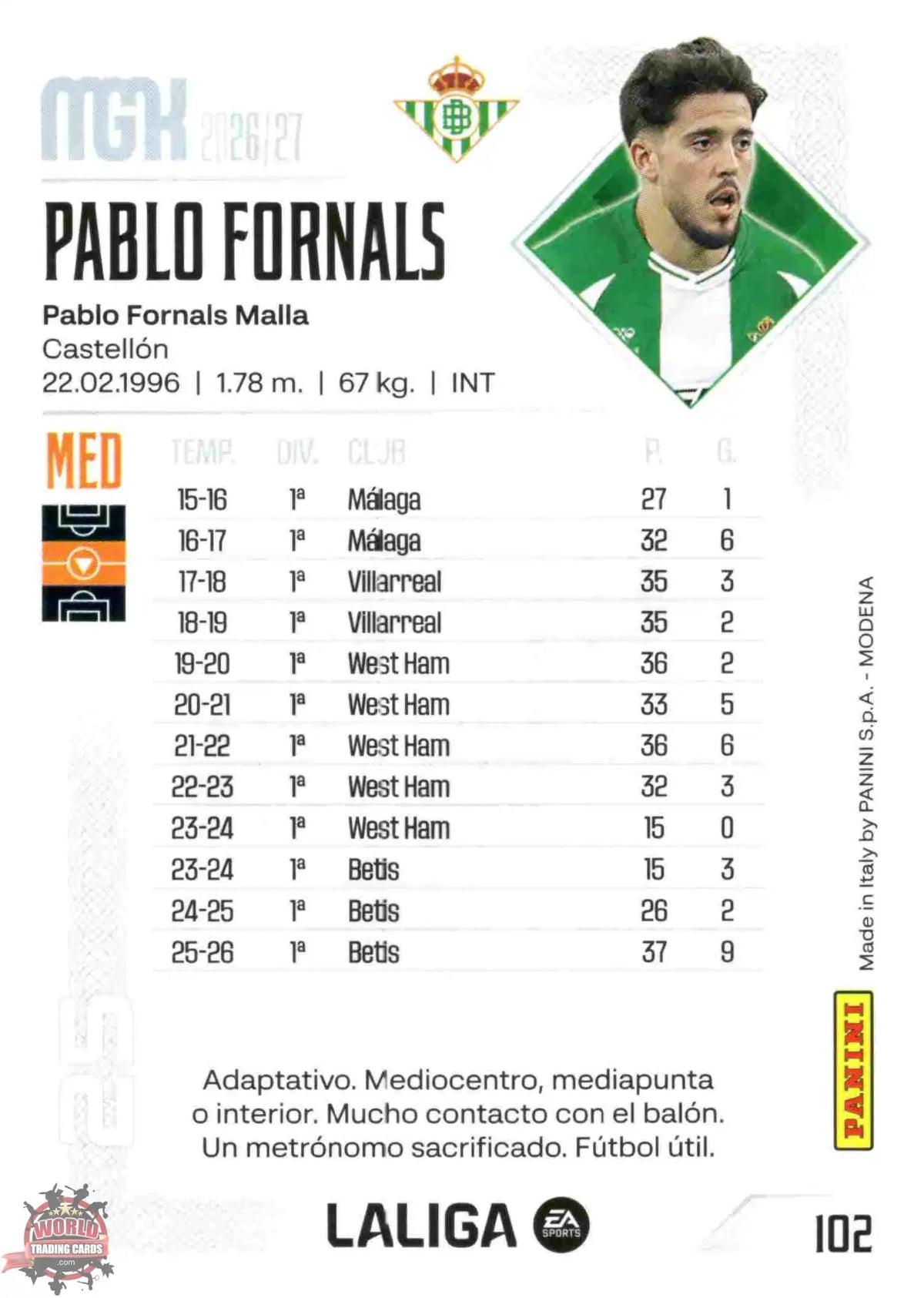 Pablo Fornals - Real Betis - Panini Megacracks - 2025-2026 - #102 - Base
