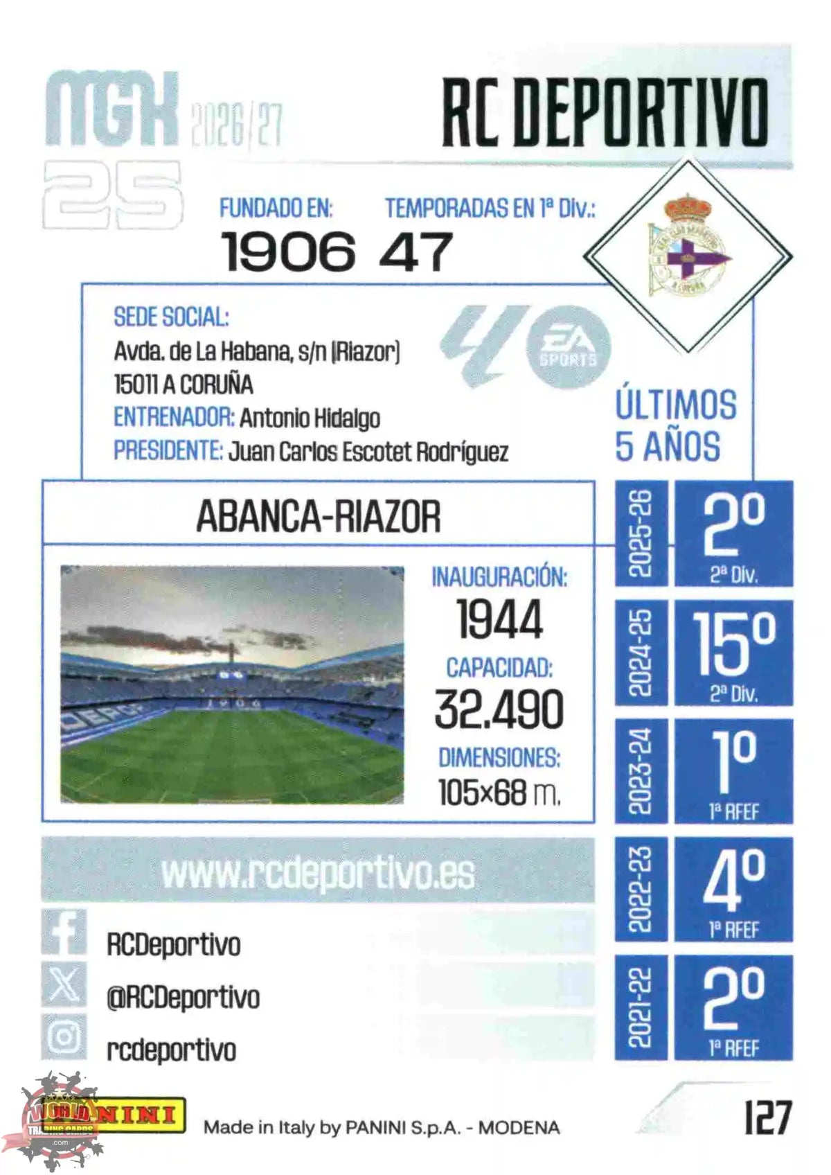 Panini | Megacracks | 2026-2027 | #127 | Escudo | RC Deportivo | Basico