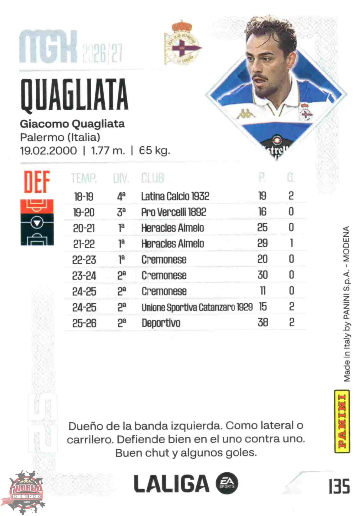 Panini | Megacracks | 2026-2027 | #135 | Quagliata | RC Deportivo | Basico