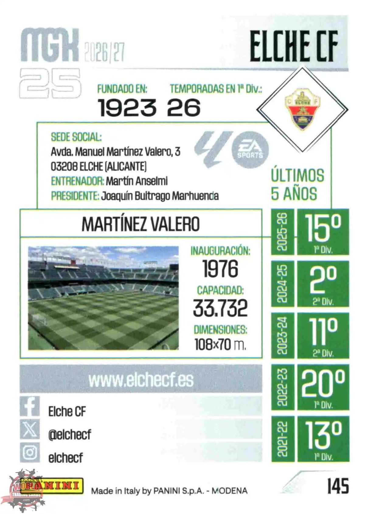 Panini | Megacracks | 2026-2027 | #145 | Escudo | Elche CF | Basico