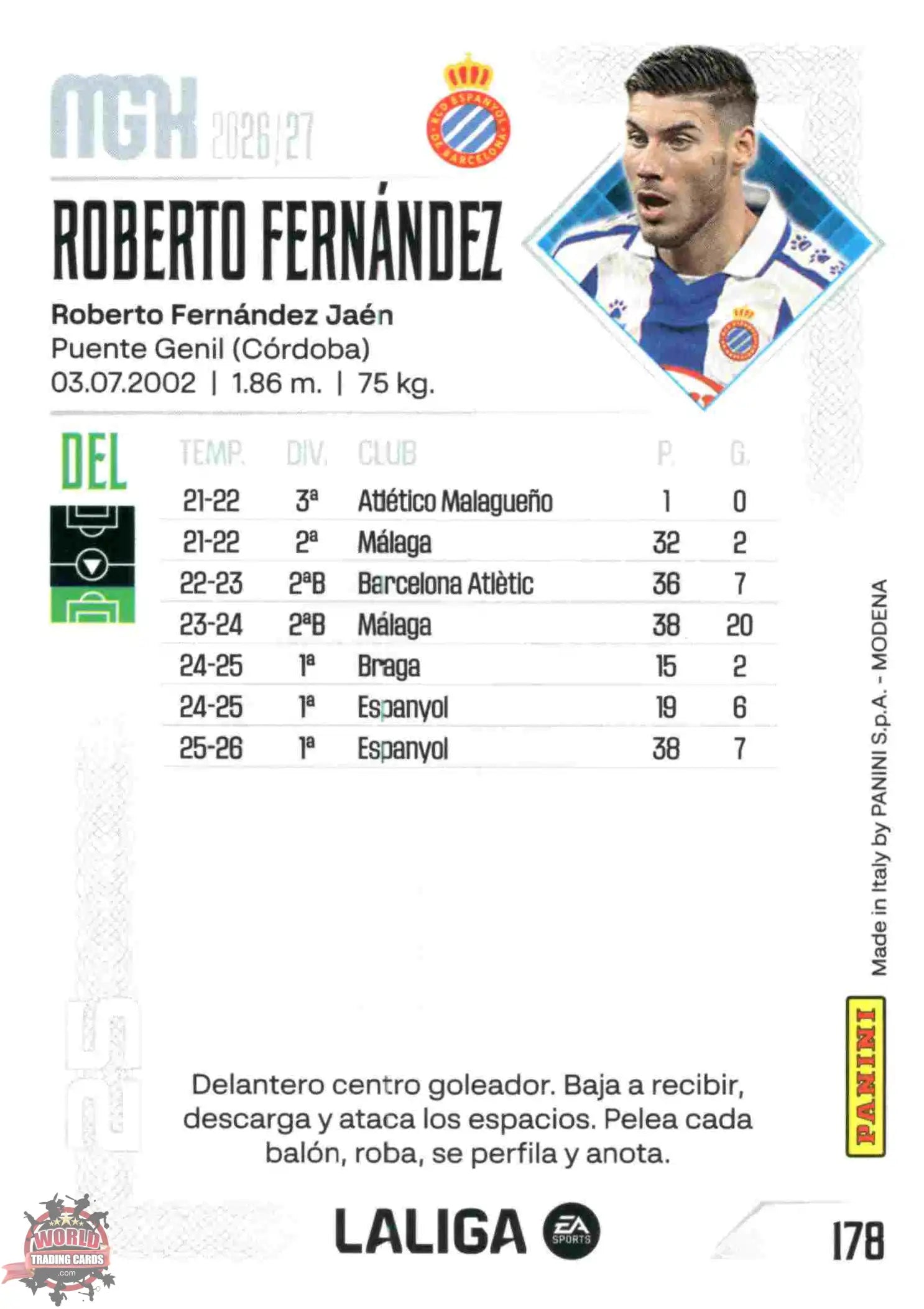 Panini | Megacracks | 2026-2027 | #178 | Roberto Fernández | RCD Espanyol | Basico