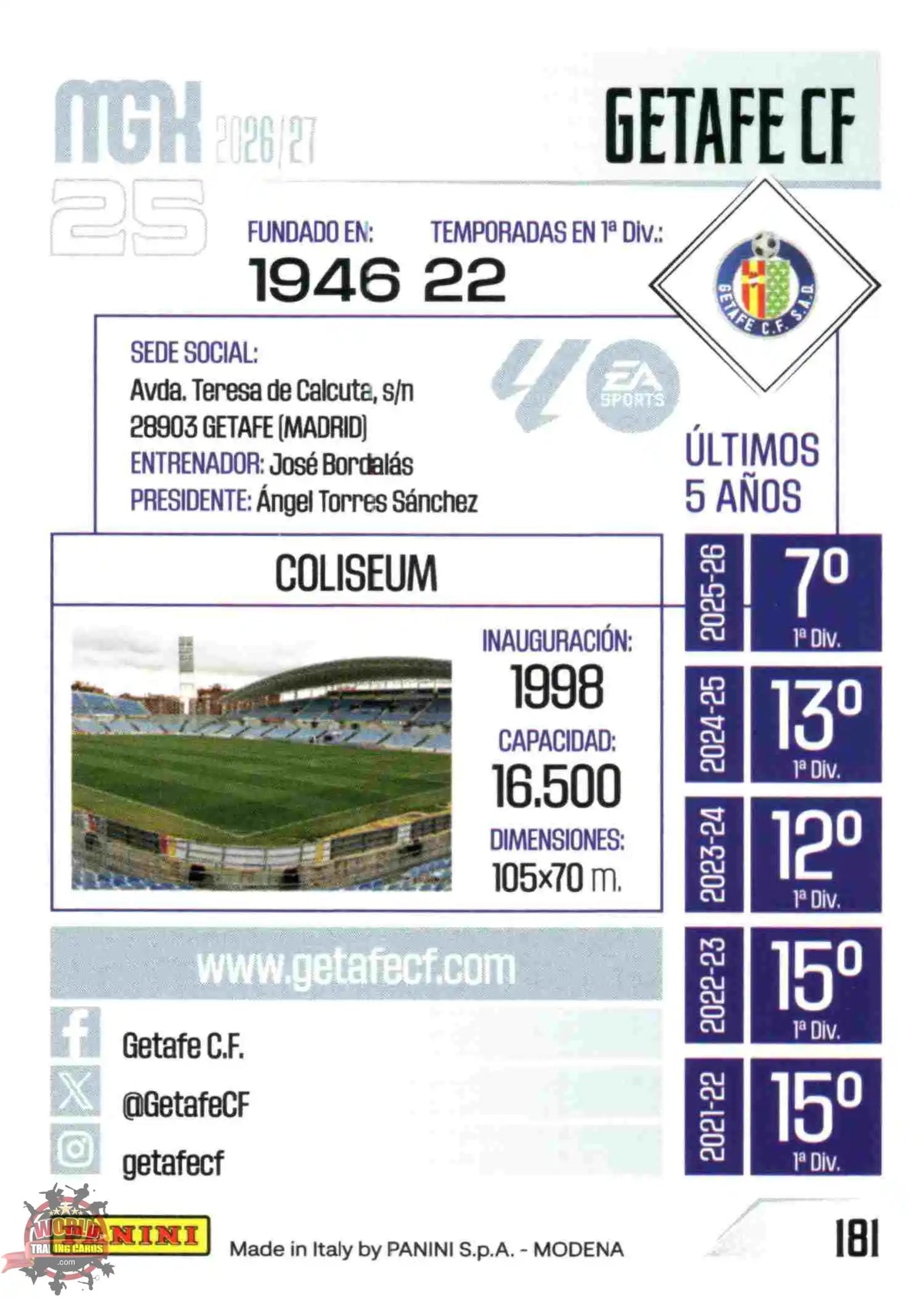 Panini | Megacracks | 2026-2027 | #181 | Escudo | Getafe CF | Basico