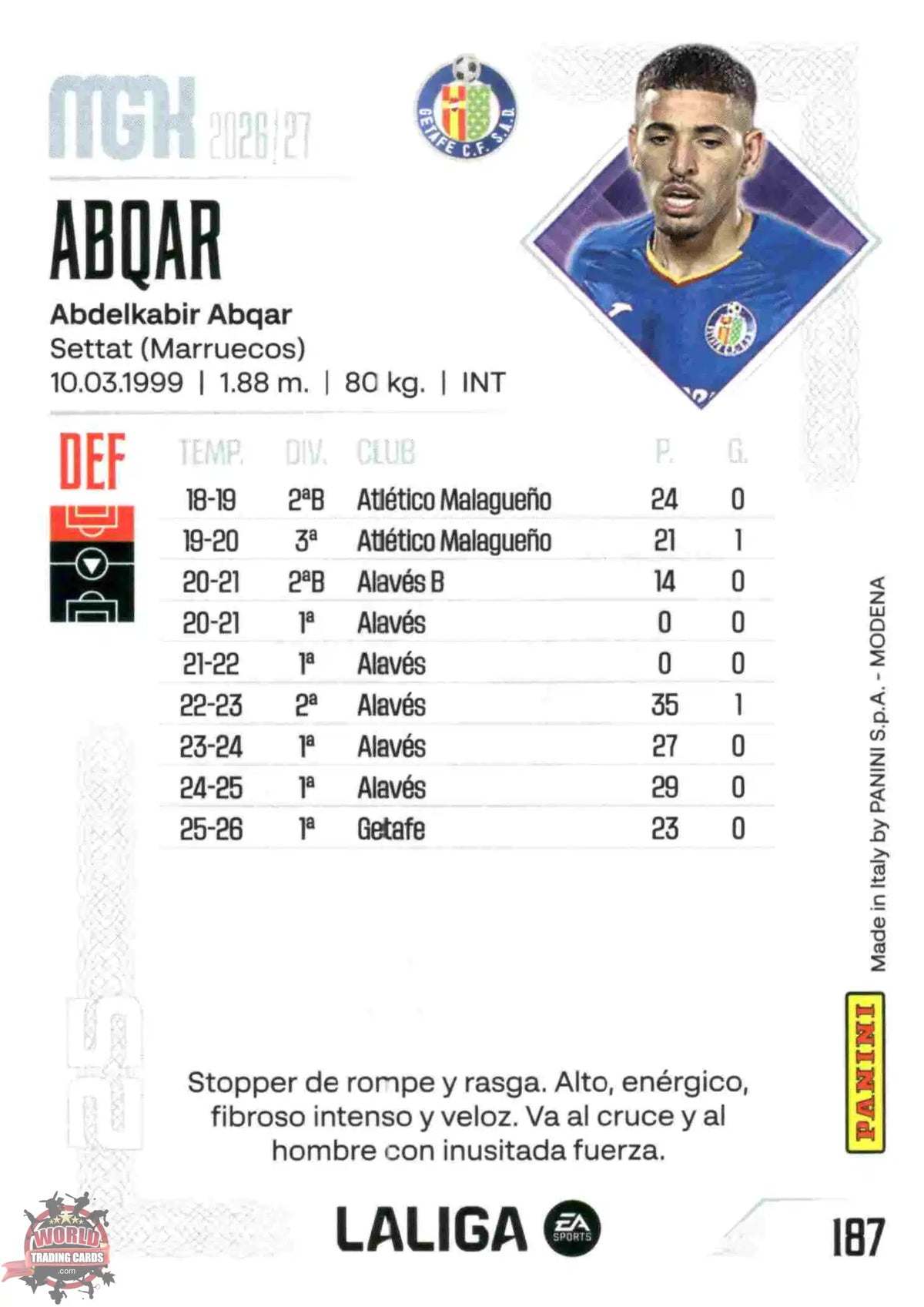 Panini | Megacracks | 2026-2027 | #187 | Abqar | Getafe CF | Basico