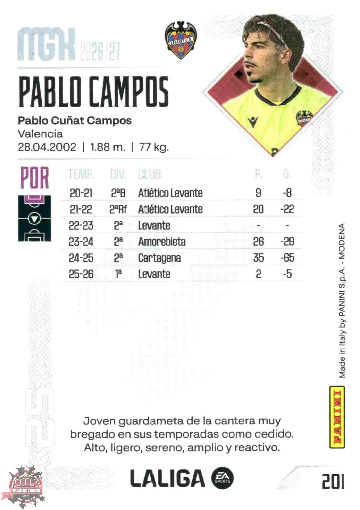 Panini | Megacracks | 2026-2027 | #201 | Pablo Campos | Levante UD | Basico