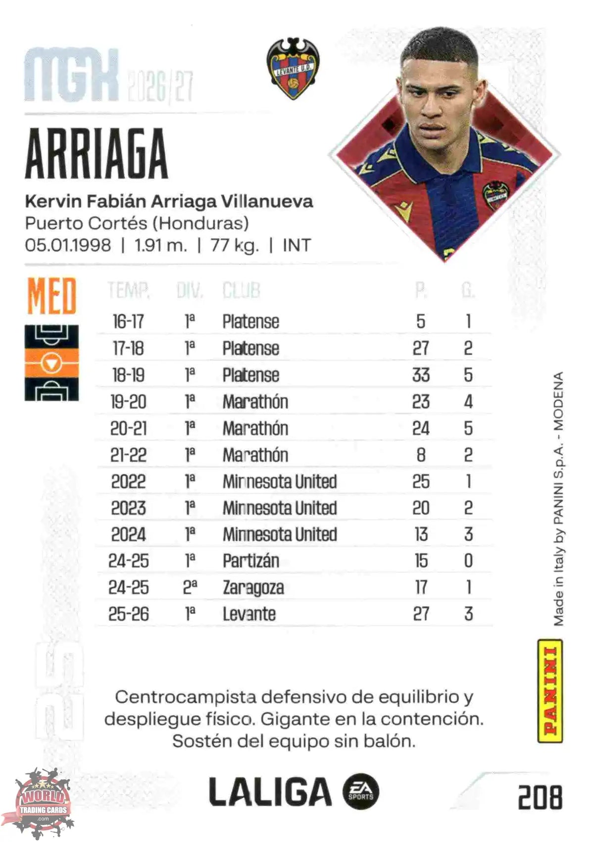 Panini | Megacracks | 2026-2027 | #208 | Arriaga | Levante UD | Basico