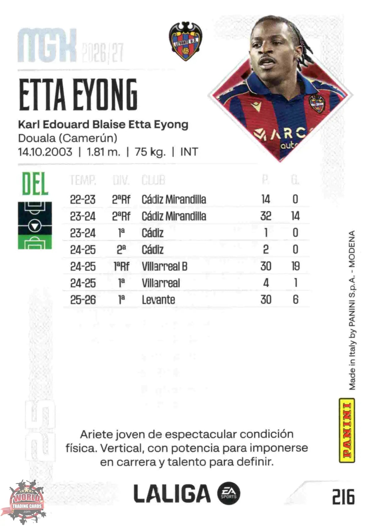 Panini | Megacracks | 2026-2027 | #216 | Etta Eyong | Levante UD | Basico