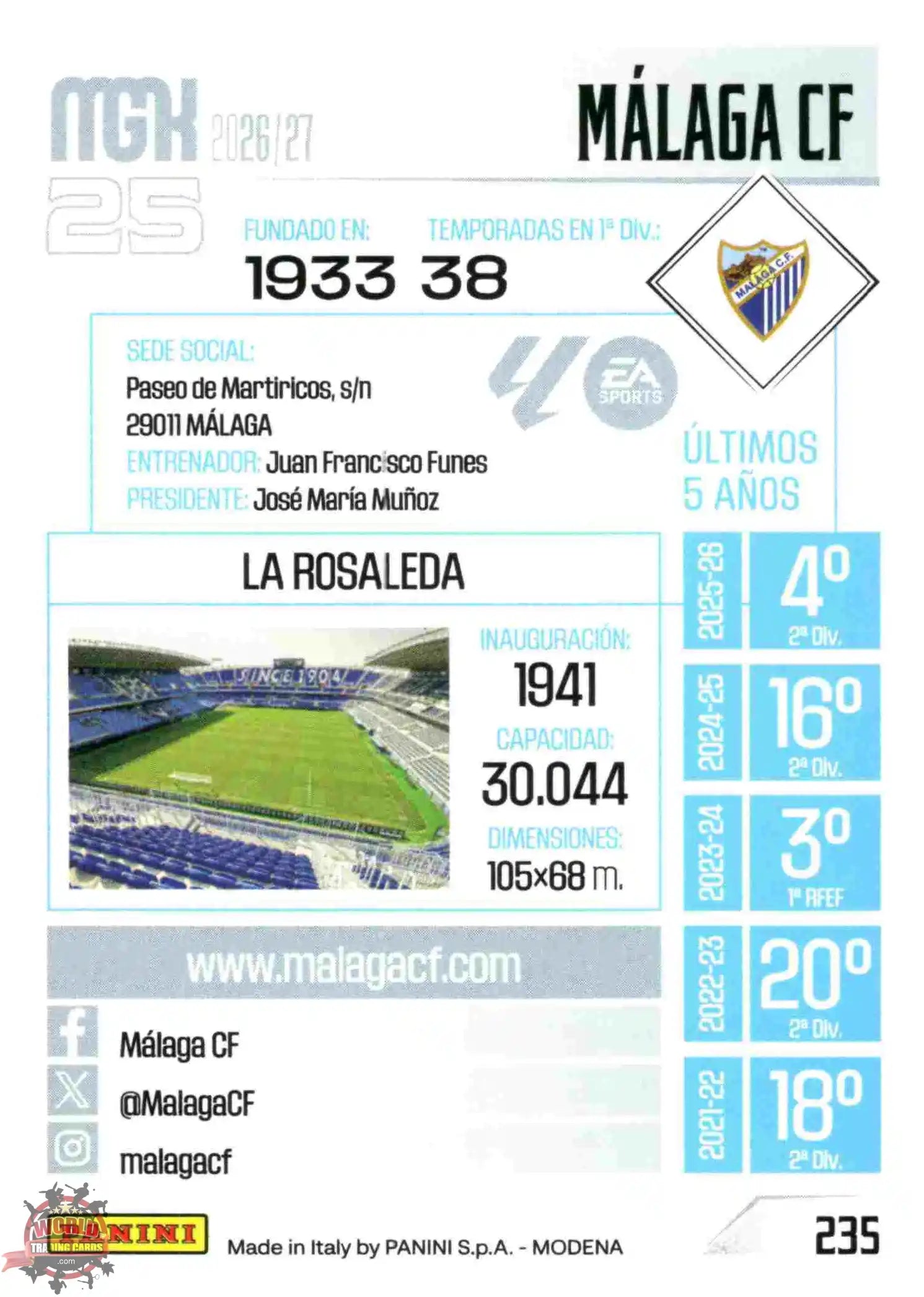 Panini | Megacracks | 2026-2027 | #235 | Escudo | Málaga CF | Basico