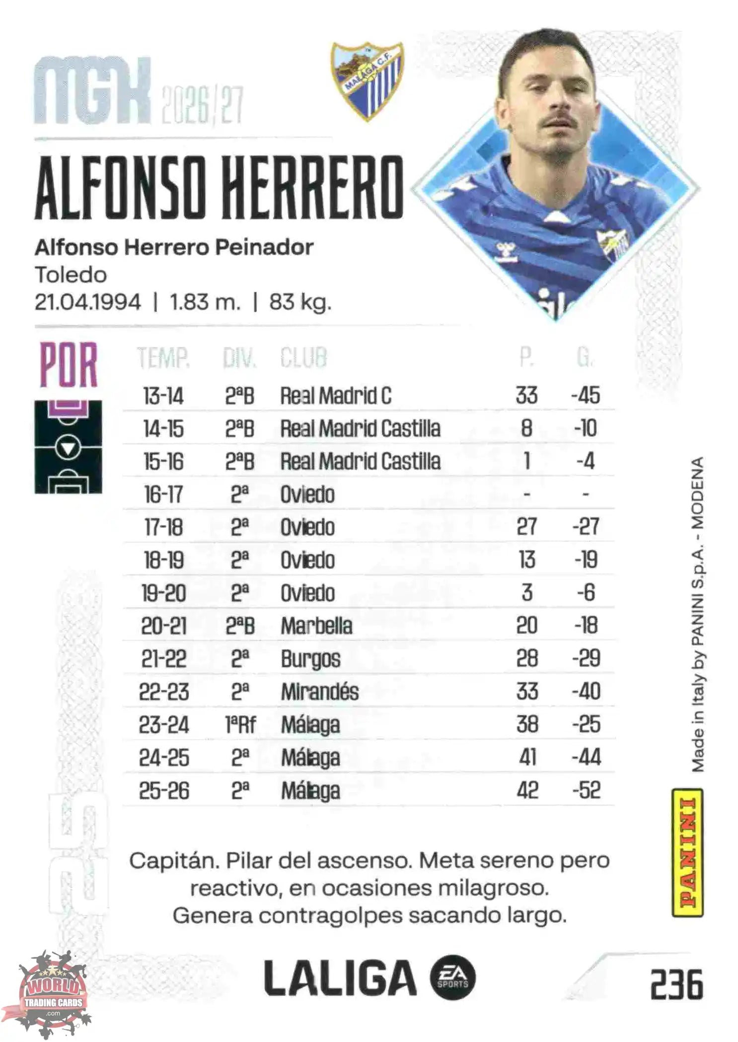 Panini | Megacracks | 2026-2027 | #236 | Alfonso Herrero | Málaga CF | Basico