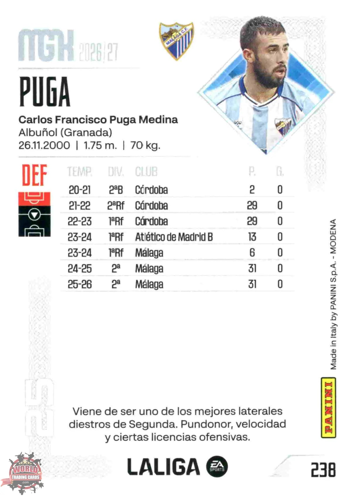 Panini | Megacracks | 2026-2027 | #238 | Puga | Málaga CF | Basico