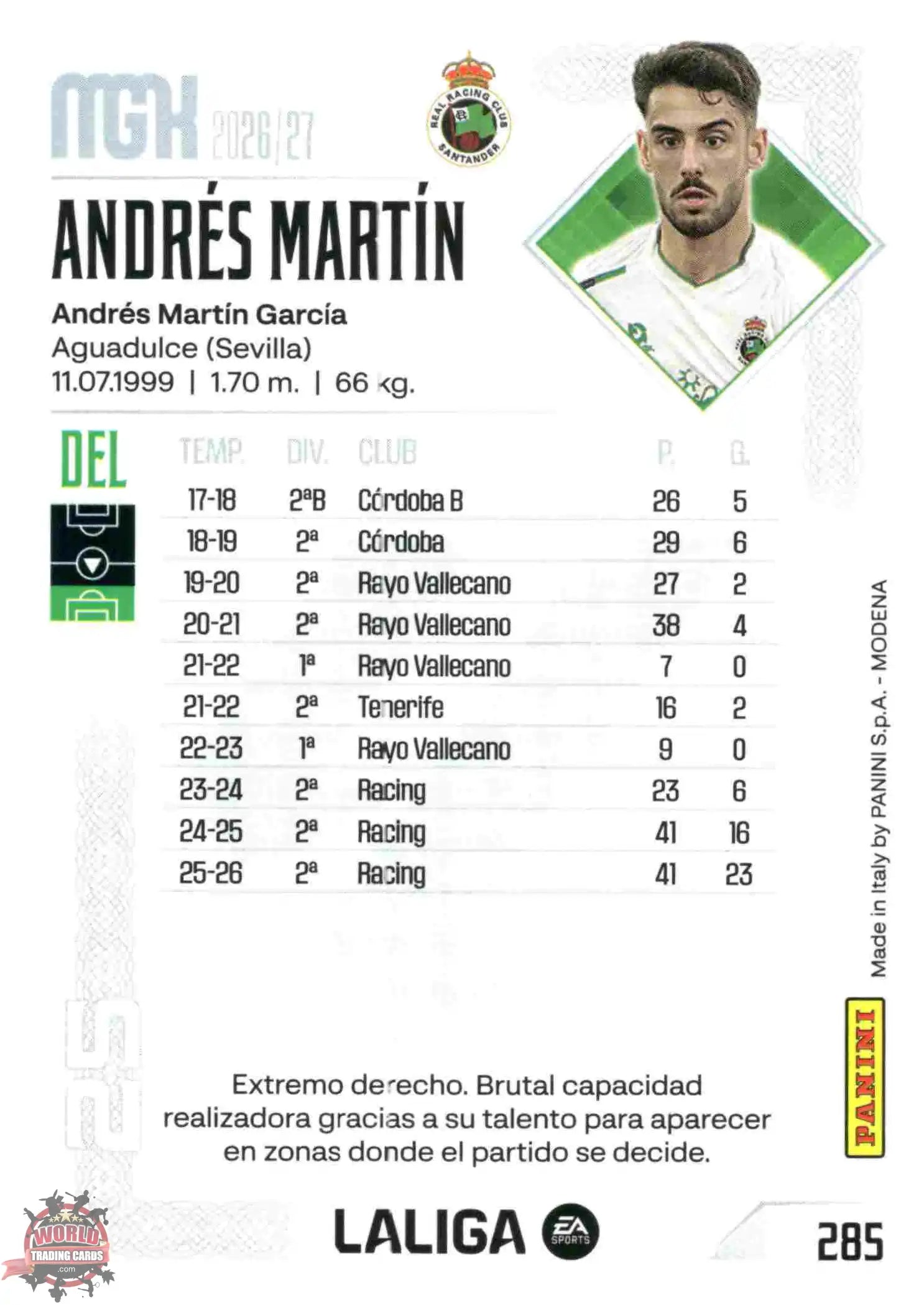Panini | Megacracks | 2026-2027 | #285 | Andrés Martín | Real Racing Club | Basico
