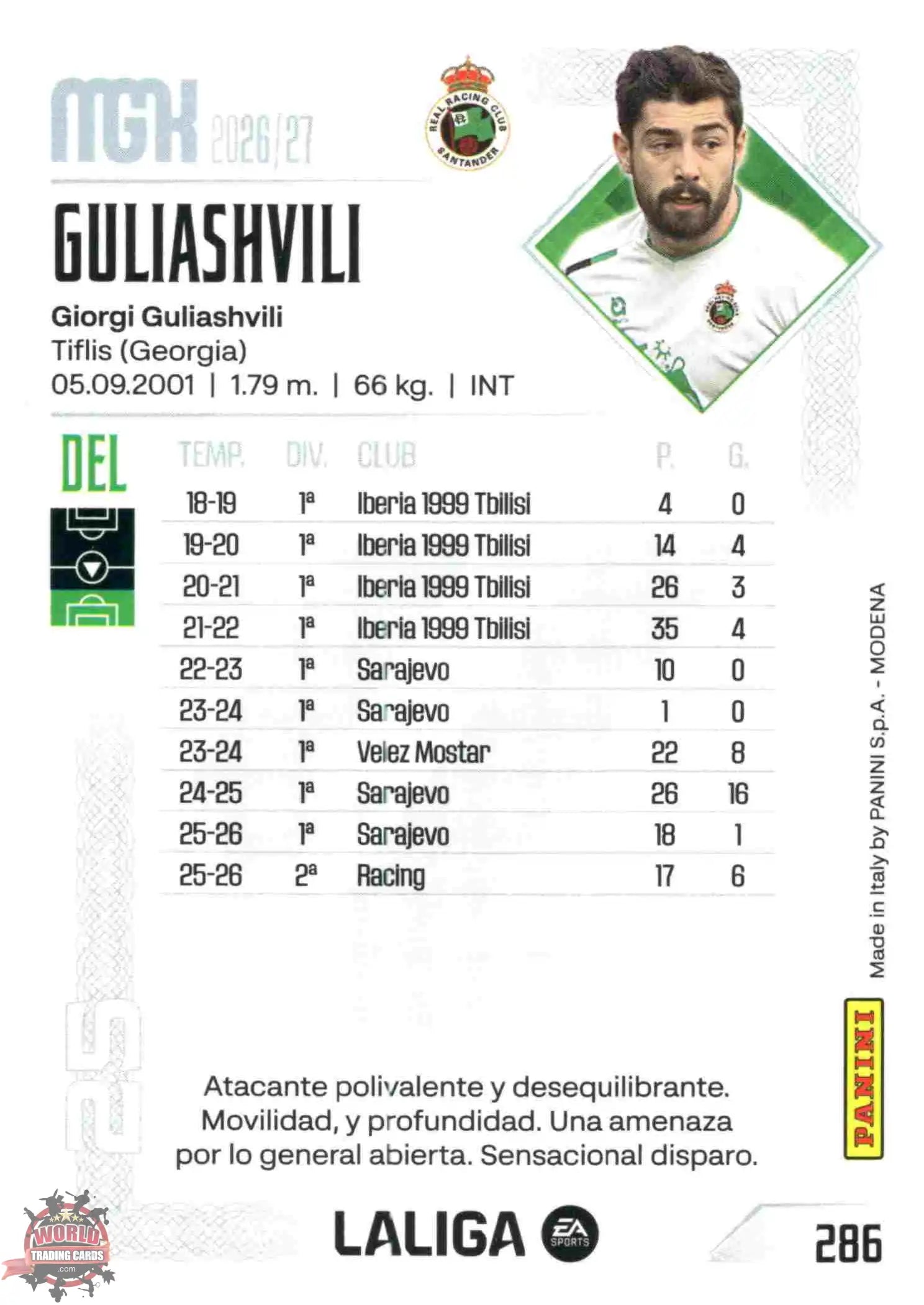 Panini | Megacracks | 2026-2027 | #286 | Guliashvili | Real Racing Club | Basico