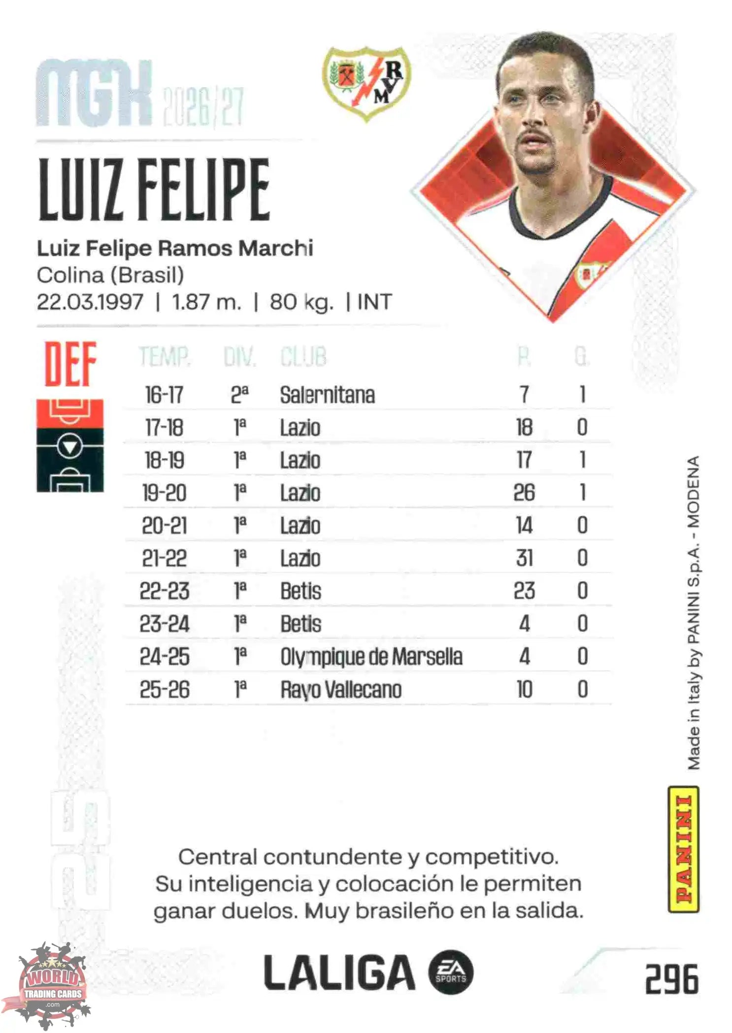 Panini | Megacracks | 2026-2027 | #296 | Luiz Felipe | Rayo Vallecano | Basico
