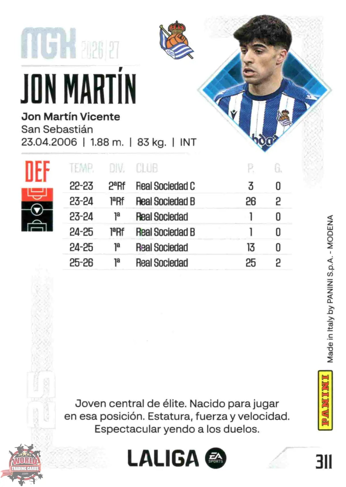 Panini | Megacracks | 2026-2027 | #311 | Jon Martín | Real Sociedad | Basico