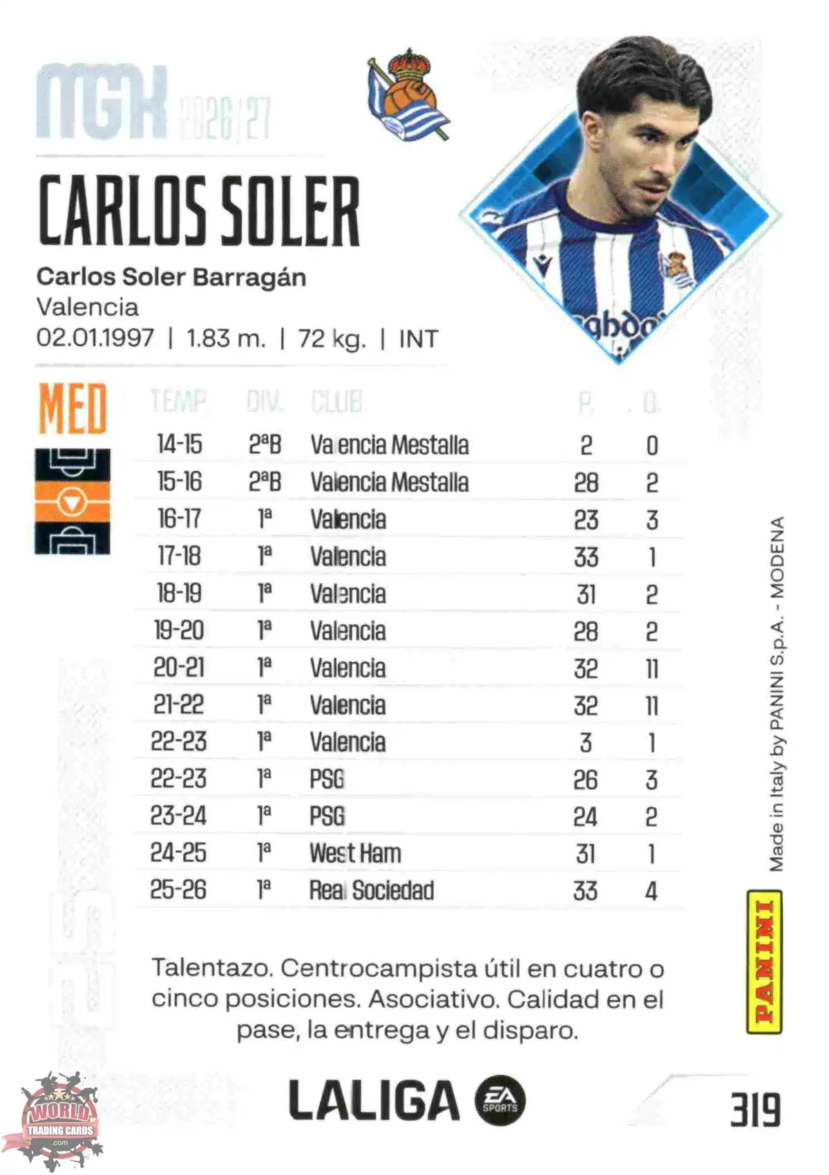 Panini | Megacracks | 2026-2027 | #319 | Carlos Soler | Real Sociedad | Basico