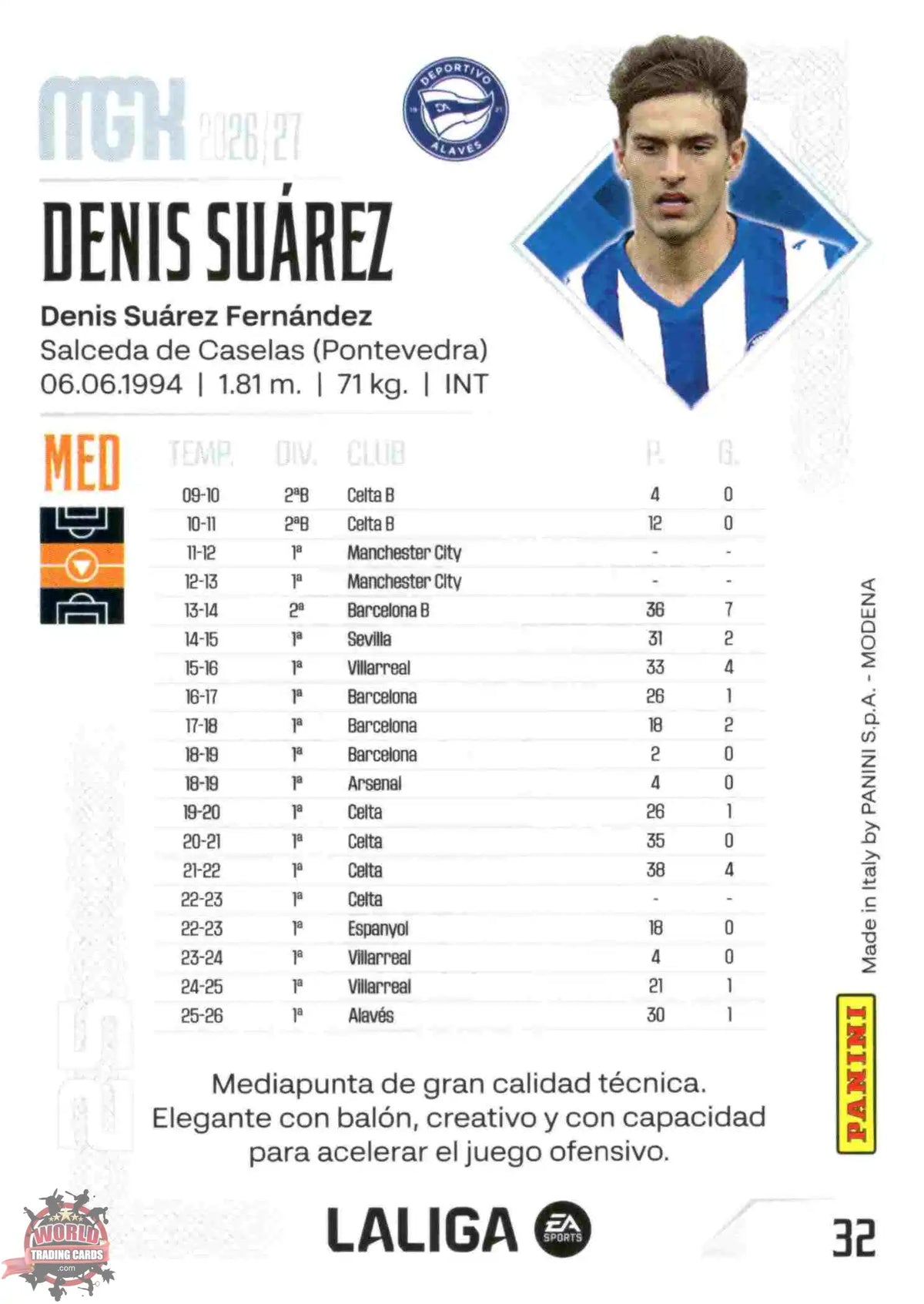 Panini | Megacracks | 2026-2027 | #032 | Denis Suárez | Deportivo Alavés | Basico