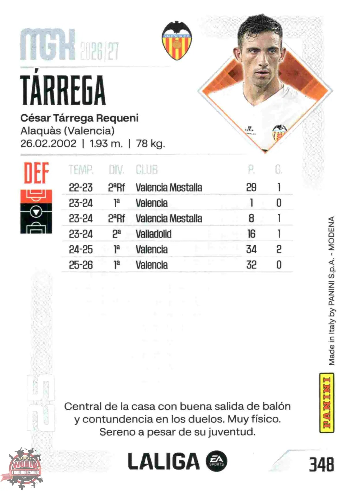 Panini | Megacracks | 2026-2027 | #348 | Tárrega | Valencia CF | Basico