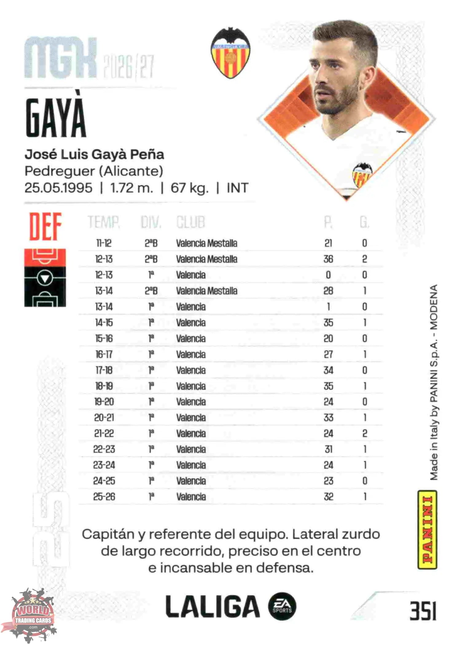 Panini | Megacracks | 2026-2027 | #351 | Gayá | Valencia CF | Basico