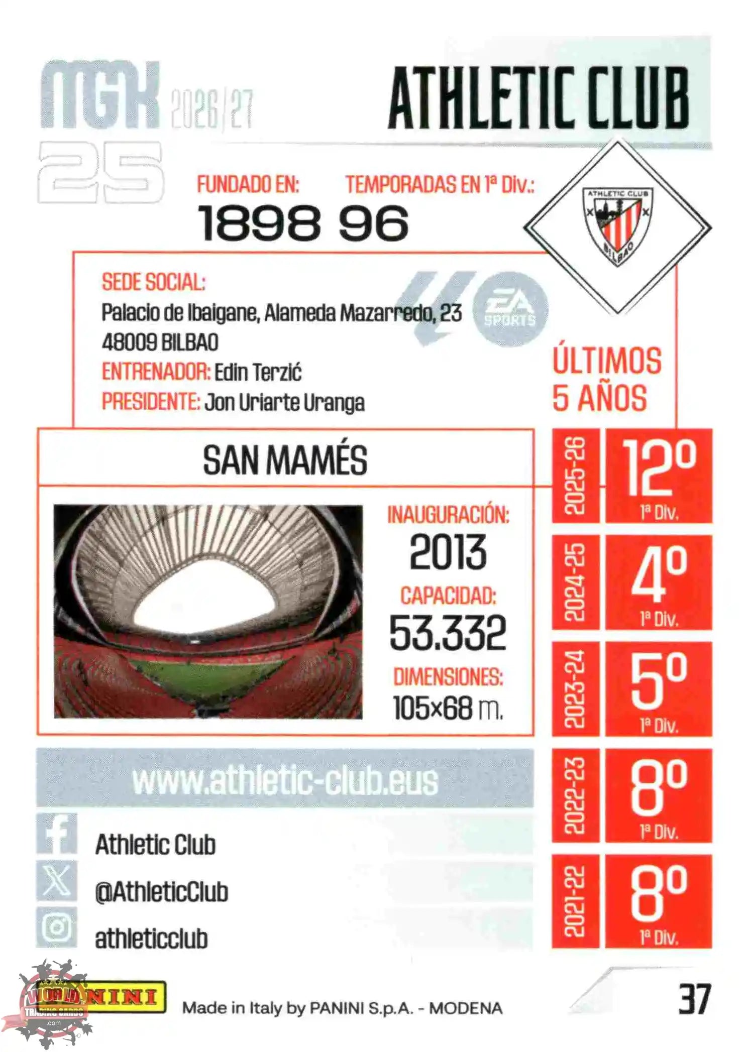 Panini | Megacracks | 2026-2027 | #037 | Escudo | Athletic Club | Basico