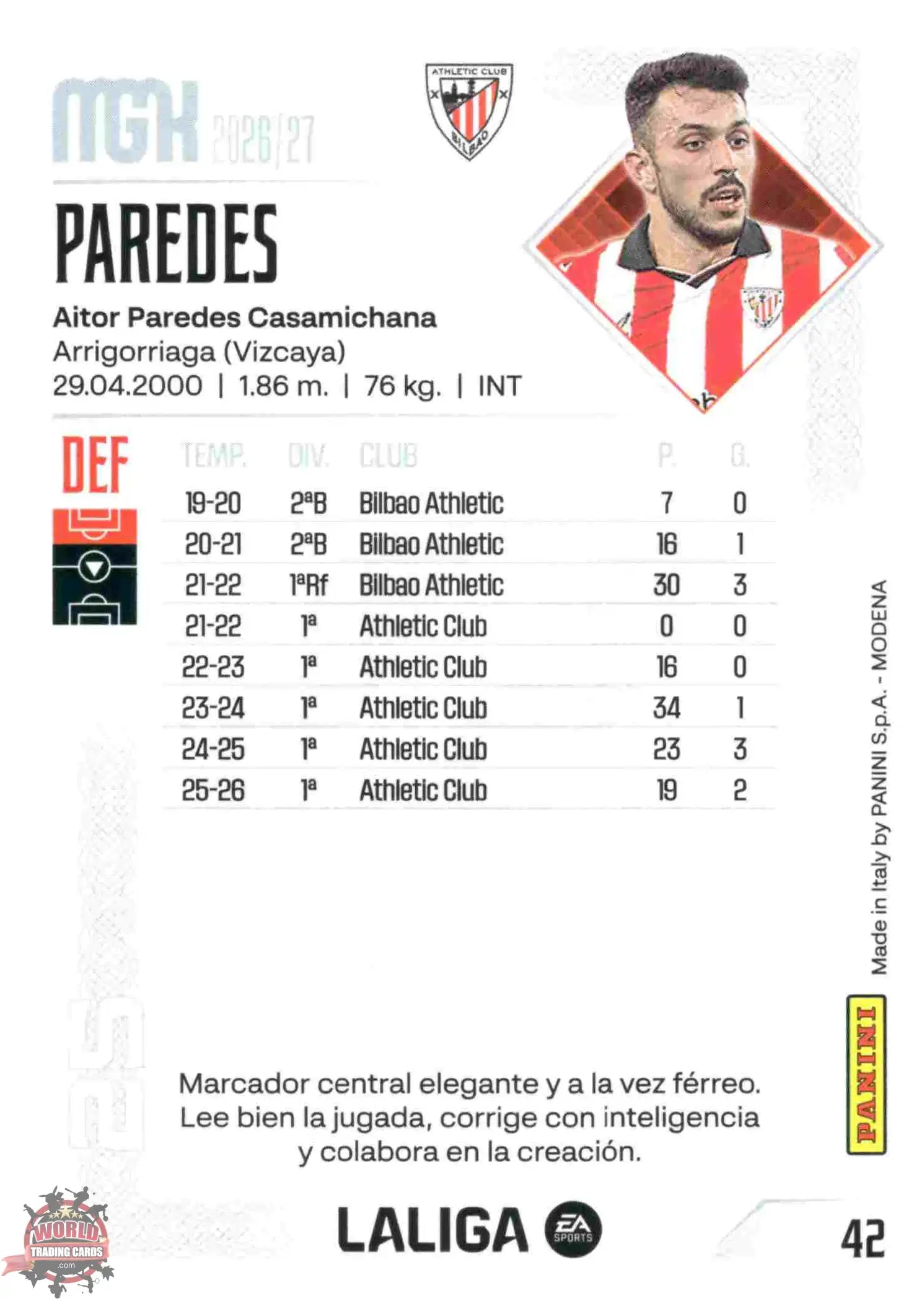 Panini | Megacracks | 2026-2027 | #042 | Paredes | Athletic Club | Basico