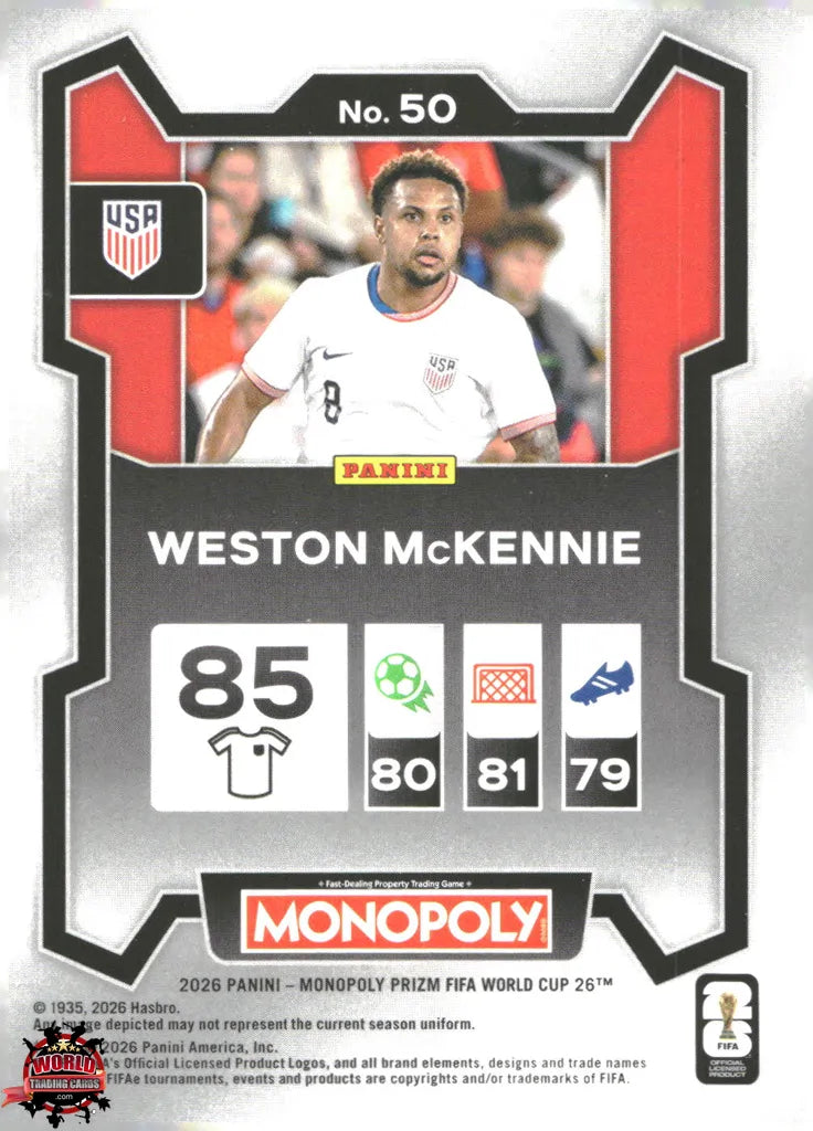 #PMPWC/050 | Panini | Monopoly | Prizm | FIFA World Cup | 2026 | Weston Mckennie | Base